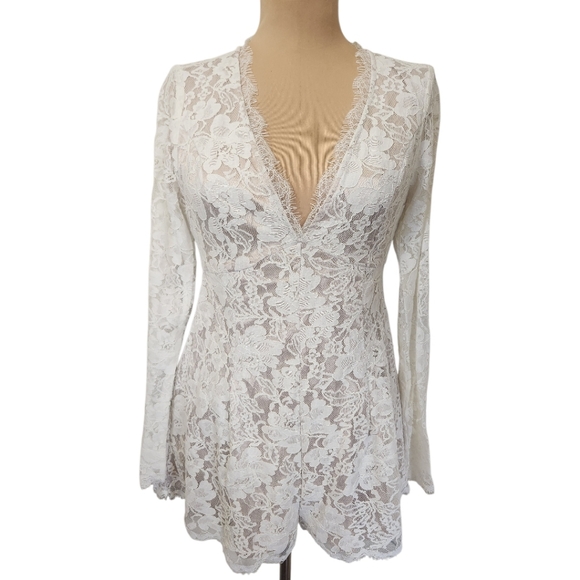 LULUS "Express Your Love" Long Sleeve Lace Romper - Size M - Picture 4 of 17